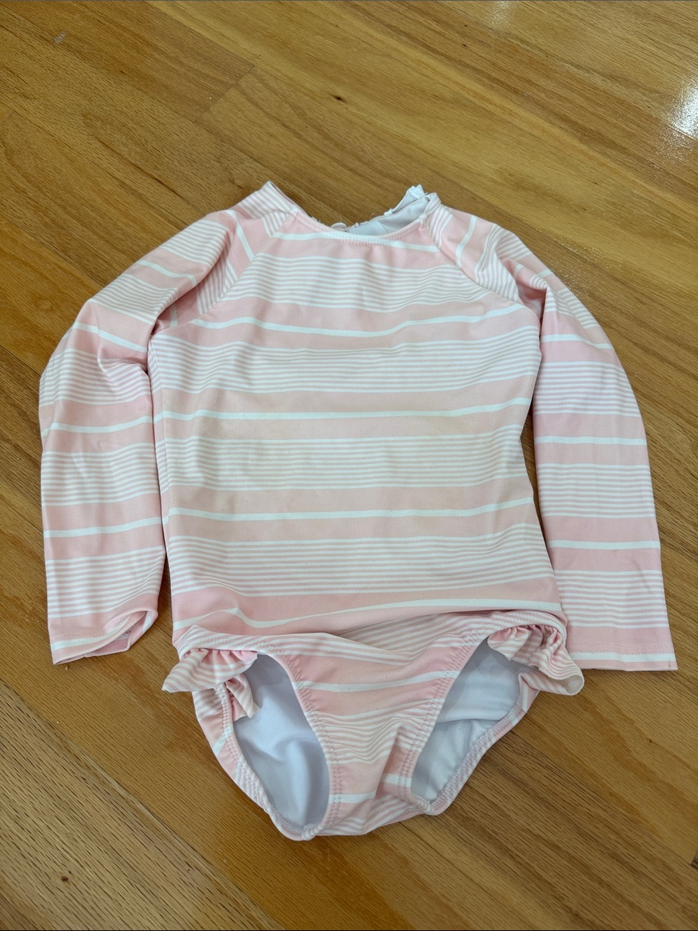 Minnow girls Pink & White Striped Long Sleeve Swim Suit